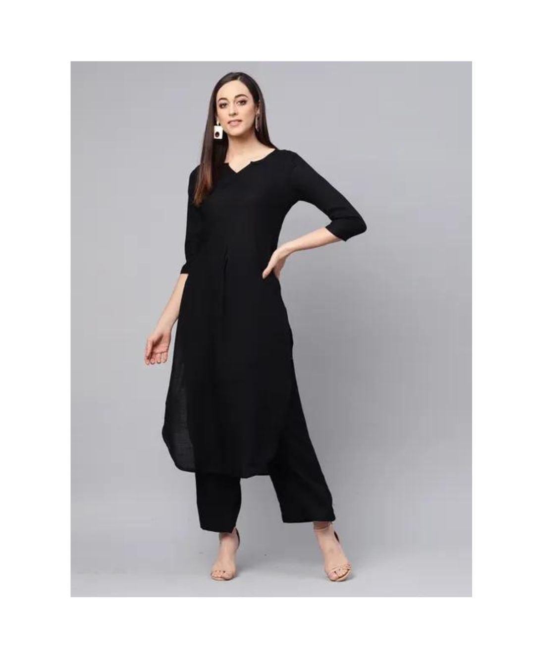 Woman wearing a black straight kurta with matching pants