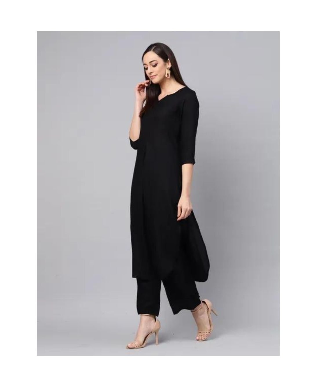 Elegant Black Solid Straight Kurta Set - Image 2