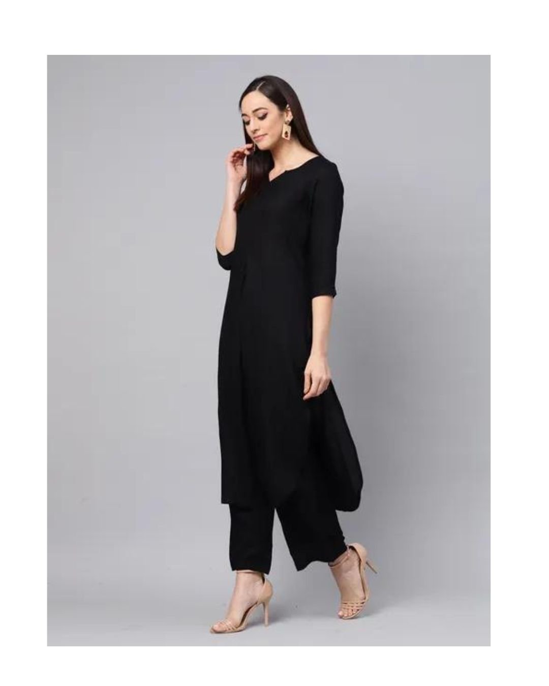 Elegant Black Solid Straight Kurta Set - Image 3