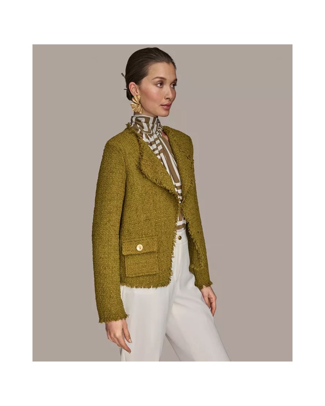 Olive Texture Frayed-Edge Blazer – Effortless. Edgy. Elevated. - Image 3