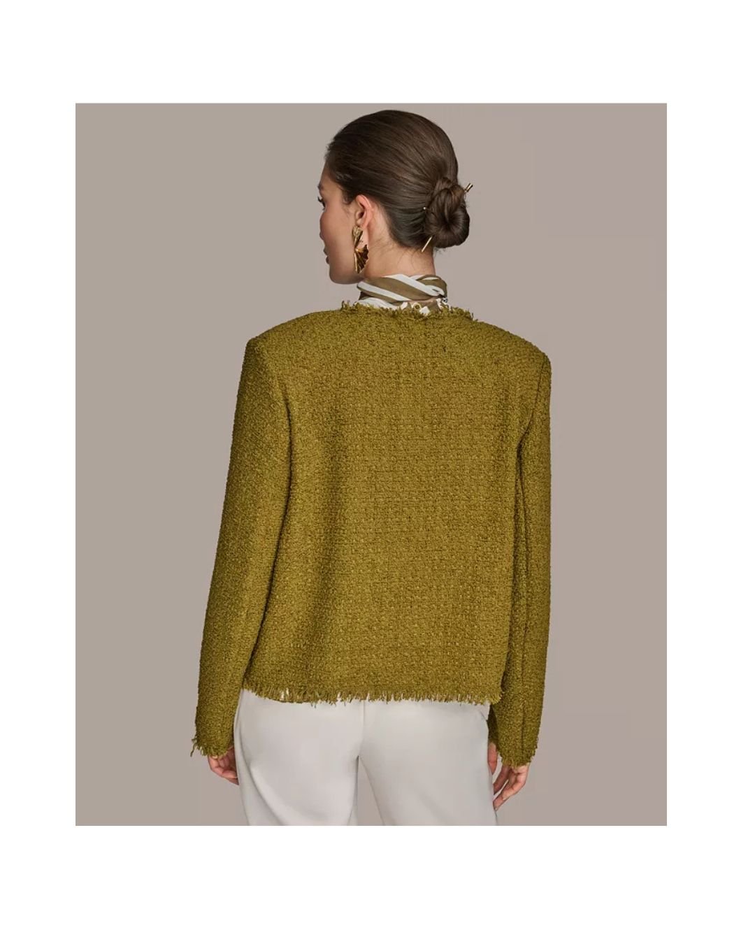 Olive Texture Frayed-Edge Blazer – Effortless. Edgy. Elevated. - Image 2