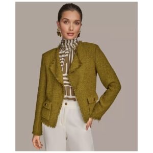 Olive Texture Frayed-Edge Blazer – Effortless. Edgy. Elevated.