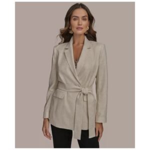 Beige Linen Blend Belted Blazer – Earthy Elegance Redefined
