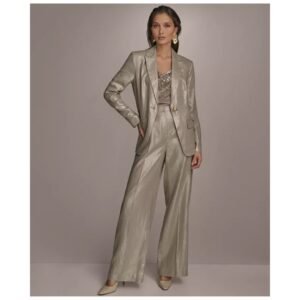 Celestial Gold Luxe Shimmer Blazer Set – Radiate Prestige