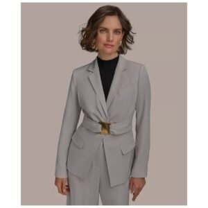 Power Curve Draped Grey Blazer – Elegance with Authority