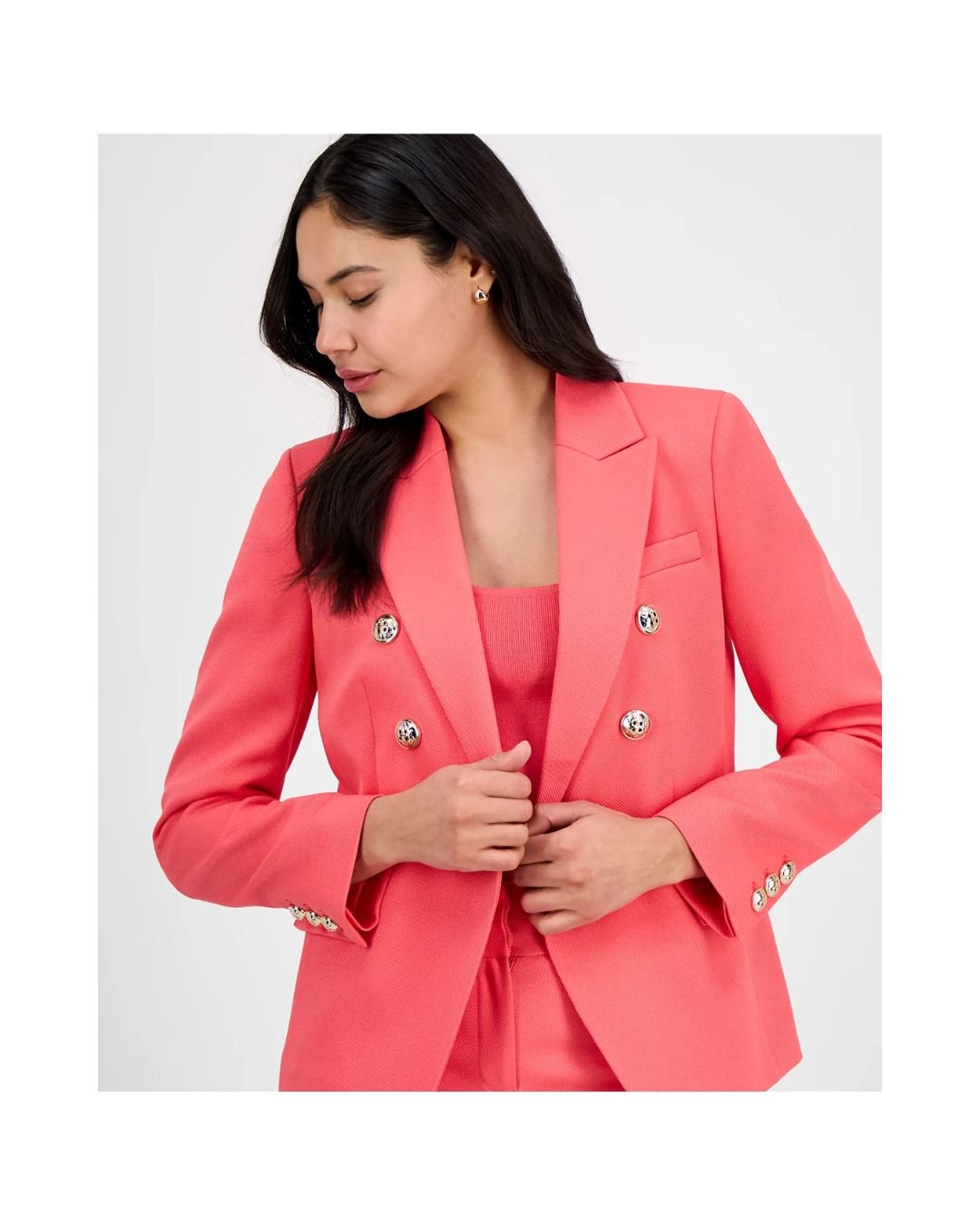 Fierce Coral Double-Breasted Blazer – Vibrance with Power - Image 3