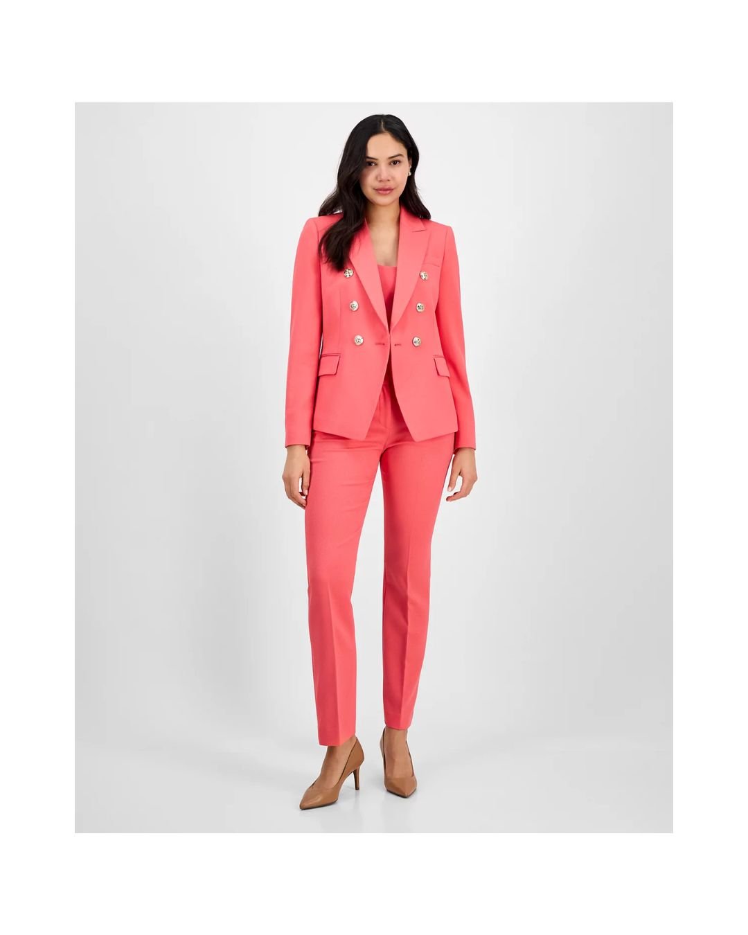 Fierce Coral Double-Breasted Blazer – Vibrance with Power - Image 2