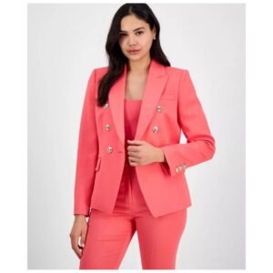 Fierce Coral Double-Breasted Blazer – Vibrance with Power