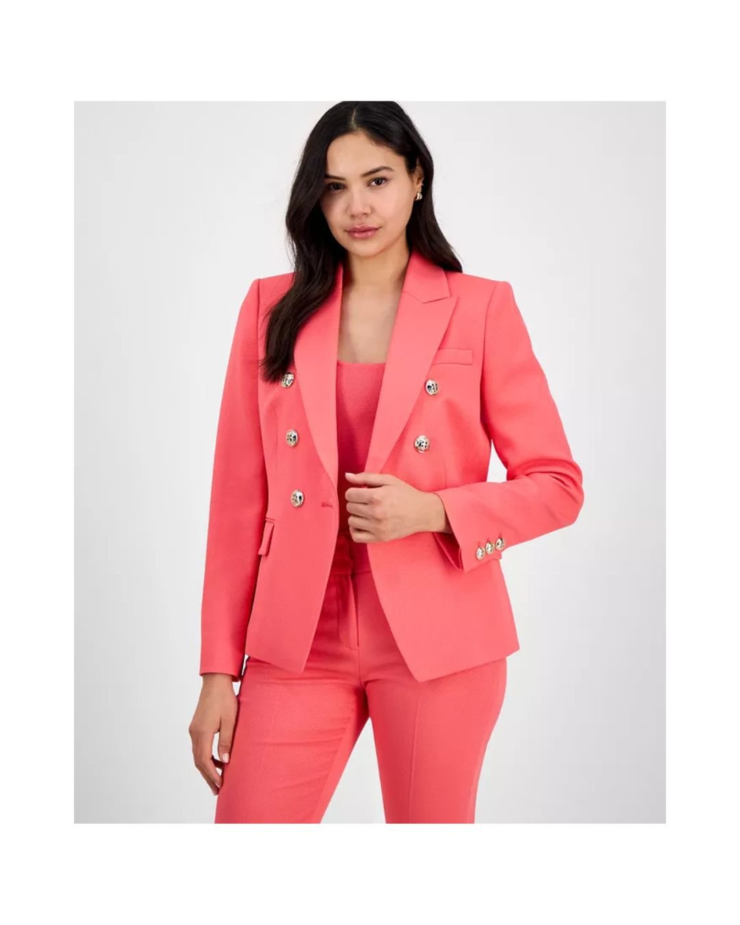 Fierce Coral Double-Breasted Blazer – Vibrance with Power