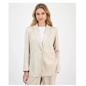 Beige Textured Relaxed-Fit Blazer with Single Button