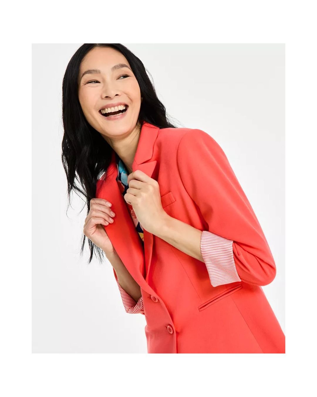 Coral Pink Tailored Blazer with Striped Cuff Detailing - Image 4