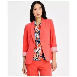Coral Pink Tailored Blazer with Striped Cuff Detailing