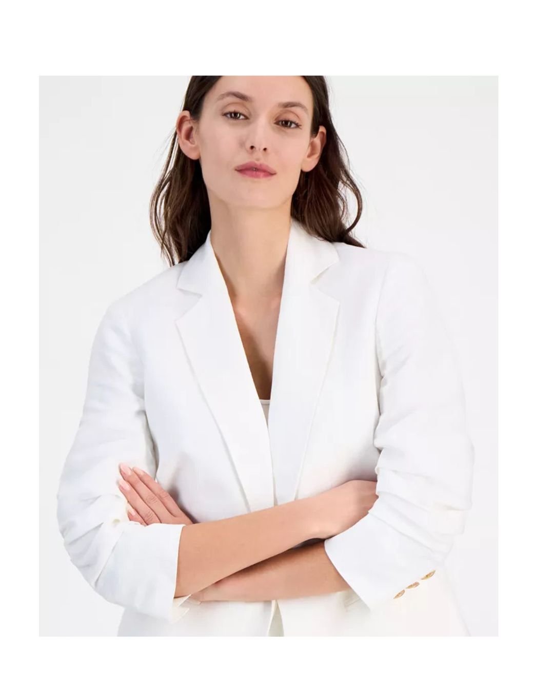 White Relaxed-Fit Open Front Blazer for Women - Image 3