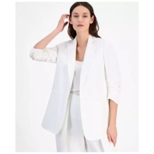 White Relaxed-Fit Open Front Blazer for Women