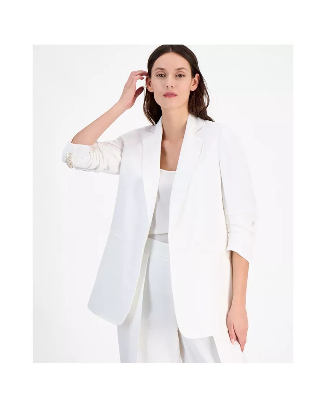 White Relaxed-Fit Open Front Blazer for Women