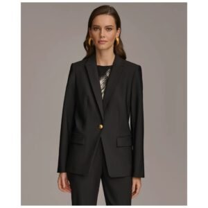 Women’s Classic Black Single-Breasted Blazer with Gold Button
