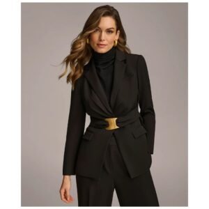 Women’s Black Belted Blazer with Gold Buckle – Power Suit Edition