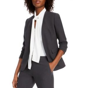 Women’s Tailored Open-Front Blazer – Charcoal Grey