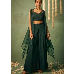 Bottle Green Sequin Sharara Suit Set – Modern Glam in Traditional Threads