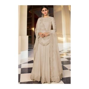 Regal Beige Embroidered Anarkali Set – Grace Woven in Silk