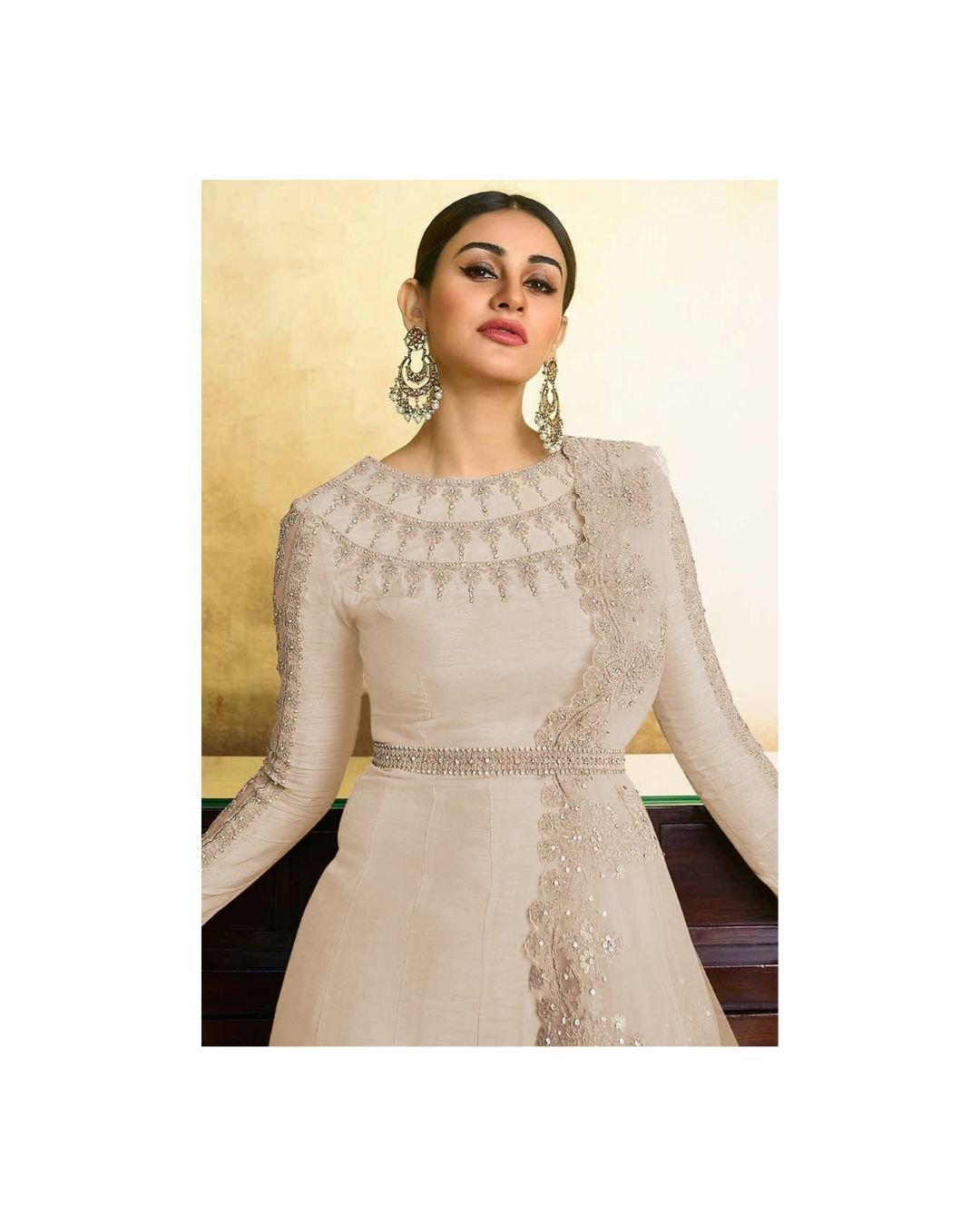 Regal Beige Embroidered Anarkali Set β Grace Woven in Silk - Image 2
