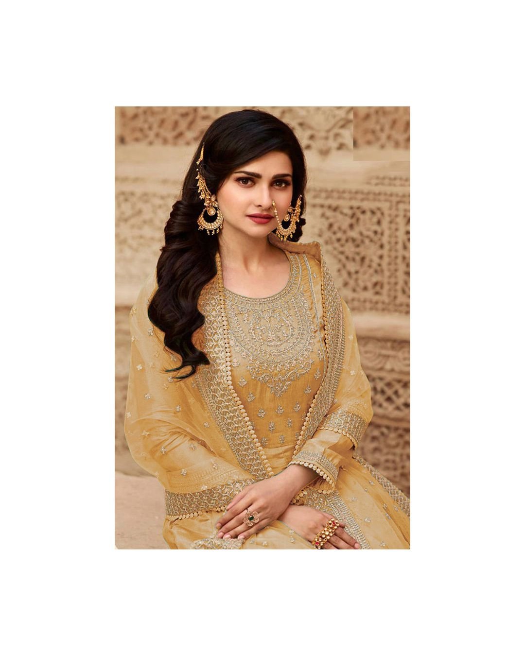 mustard yellow embroidered Anarkali suit - Image 2
