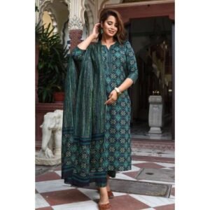 🌿 Elegant Green-Blue Ethnic Suit Set