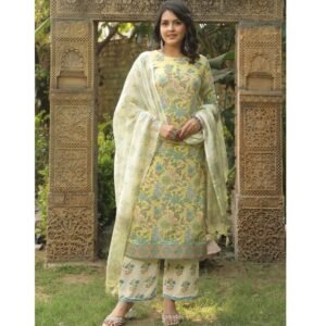 Yellow Pastel Floral Kurta Set