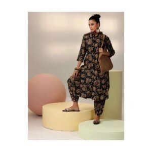 Black Floral Co-ord Set with Gathered Pants