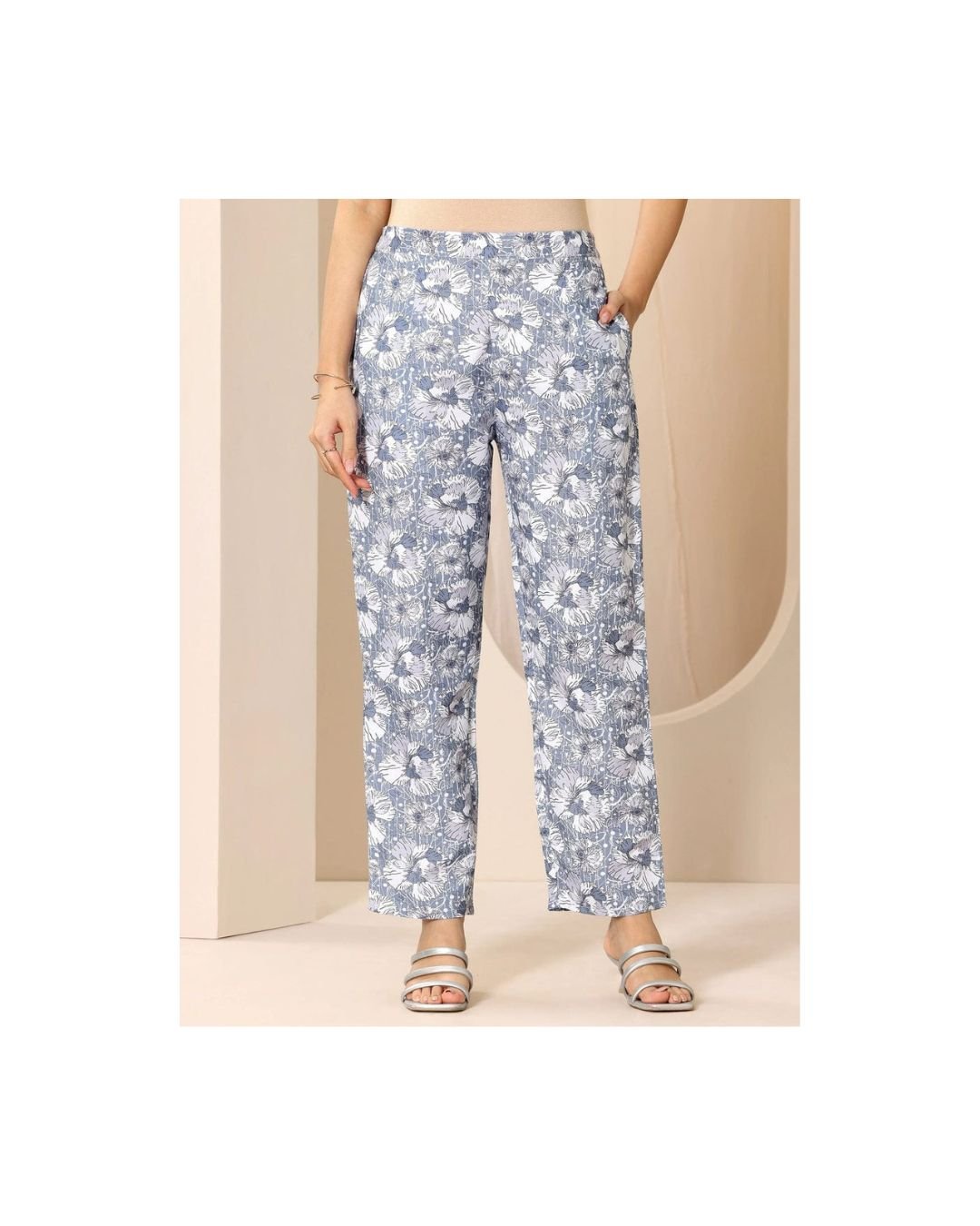 Sky Blue Floral Printed A-Line Kurta Set with Straight Pants - Image 6