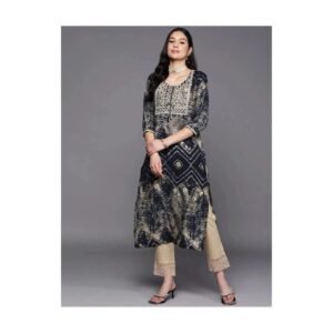 💫 "Midnight Mirror – Embroidered Tie-Dye Kurta Set"
