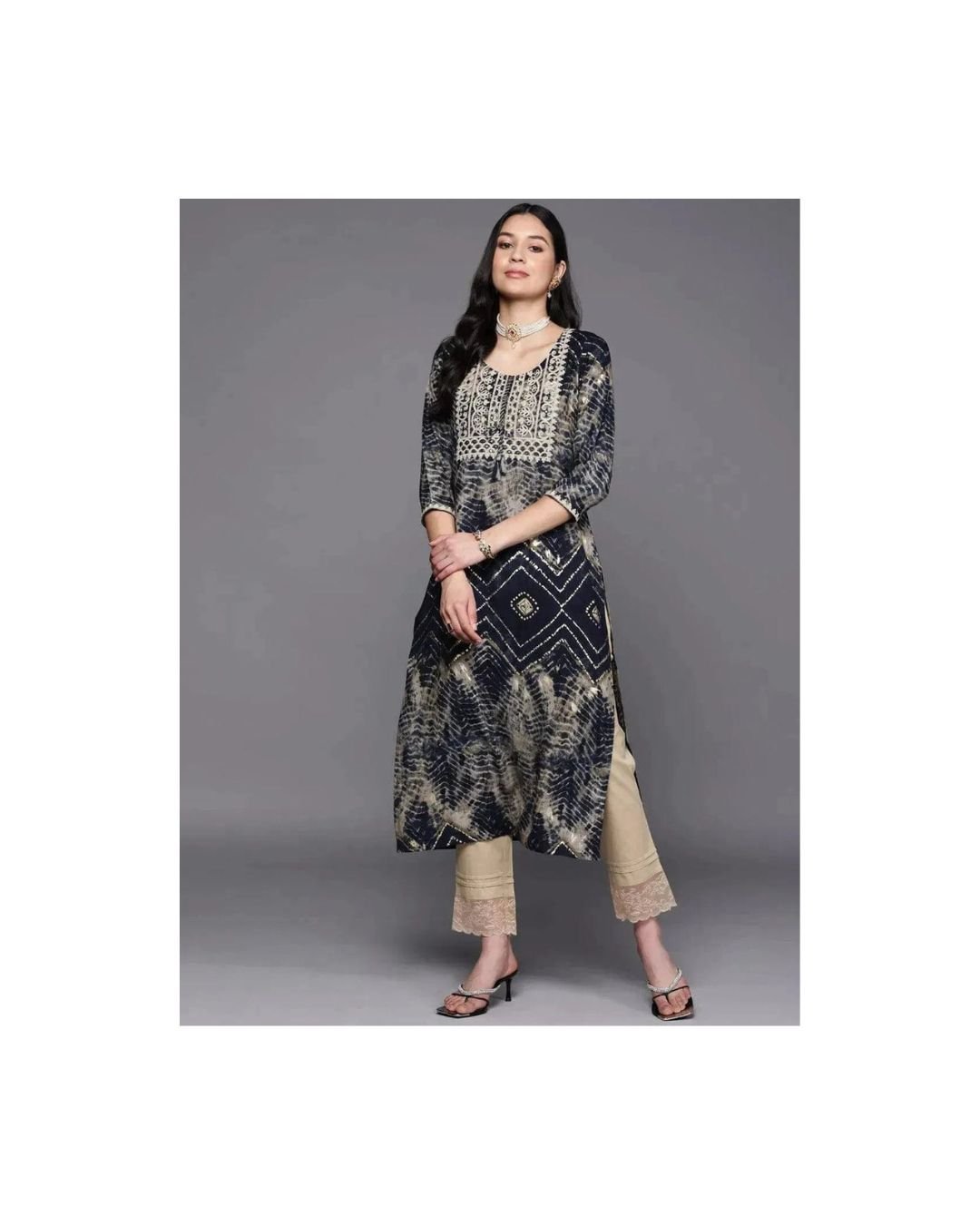 💫 "Midnight Mirror – Embroidered Tie-Dye Kurta Set"