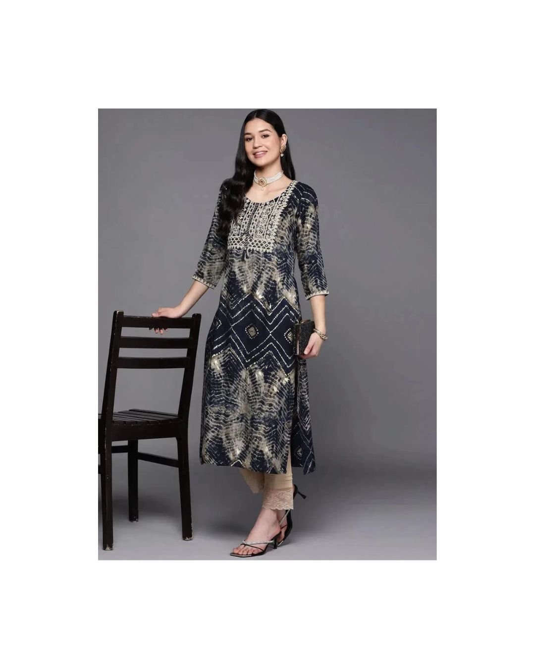 💫 "Midnight Mirror – Embroidered Tie-Dye Kurta Set" - Image 2