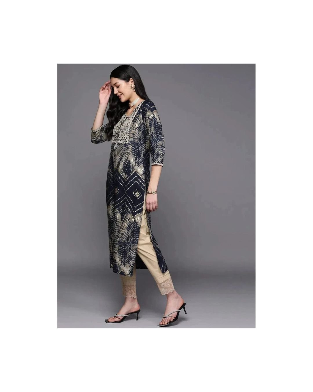 💫 "Midnight Mirror – Embroidered Tie-Dye Kurta Set" - Image 3