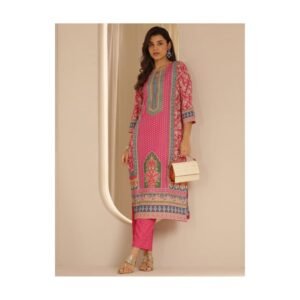 🎨 "Rani Reverie – Printed Pink Heritage Kurta Set"