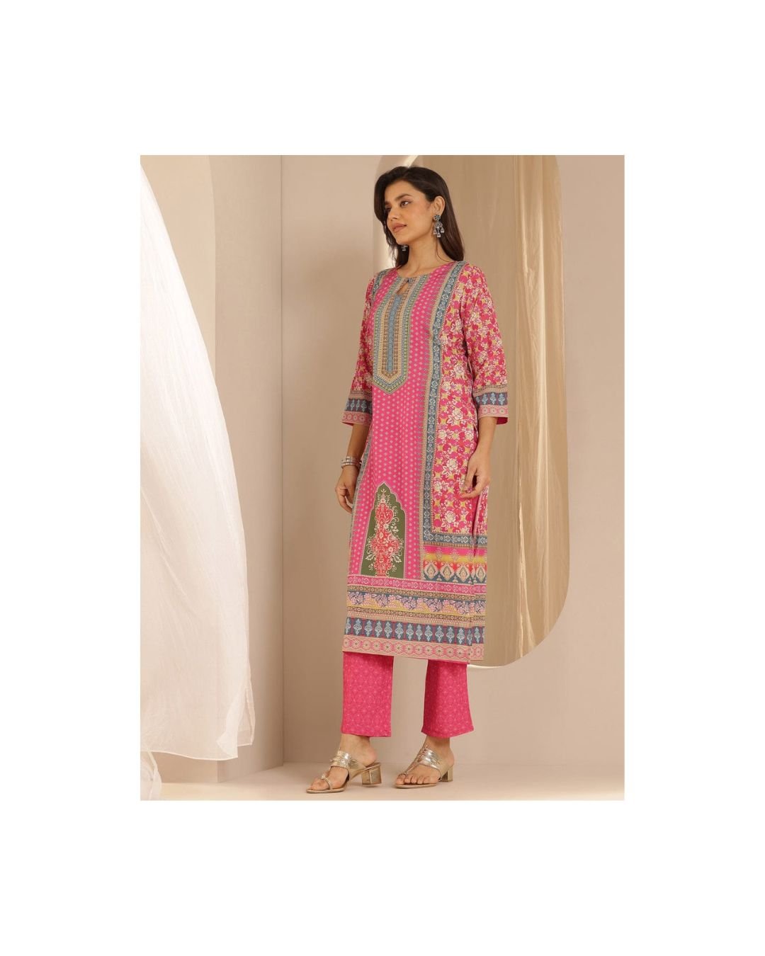 π¨ "Rani Reverie β Printed Pink Heritage Kurta Set" - Image 3
