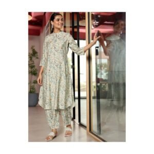 🌿 “Pastel Whimsy – Mint Botanical Kurta Set”