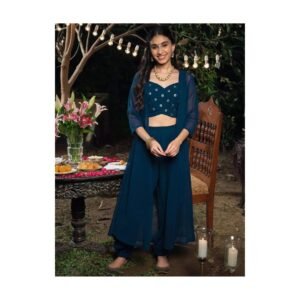 Navy Blue Embellished Indo-Western Sharara Set for Women