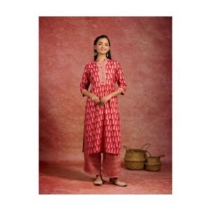 Red Printed Straight Kurta with Palazzo Set for Women