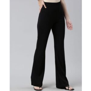 "Black high waist flared pants for women – wide leg trousers"