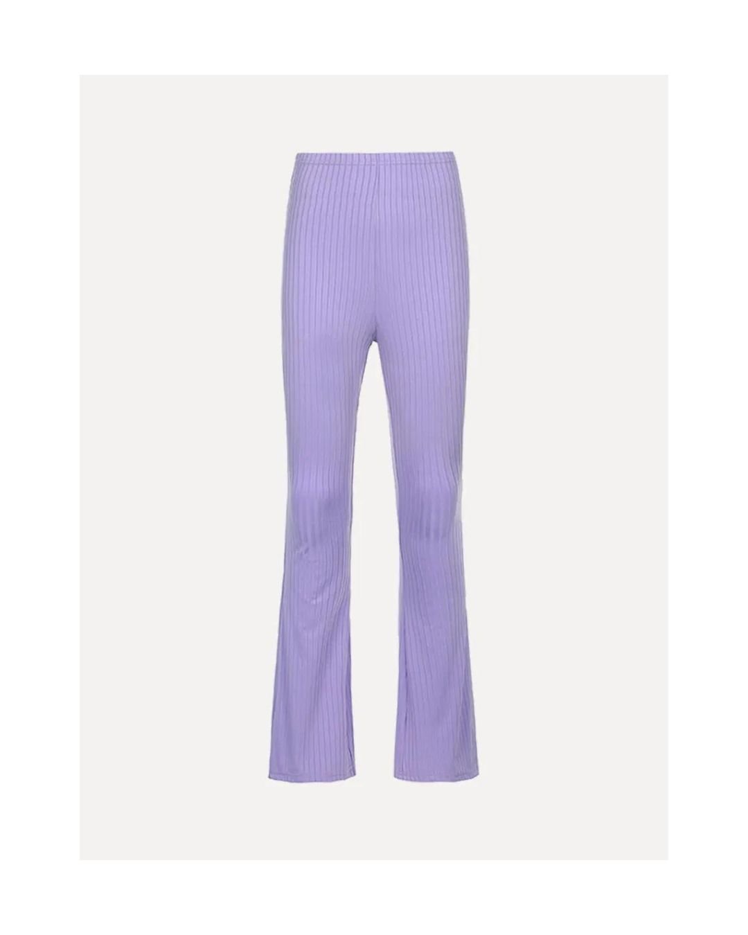 Lavender High-Waisted Ribbed Flared Pants - Image 2