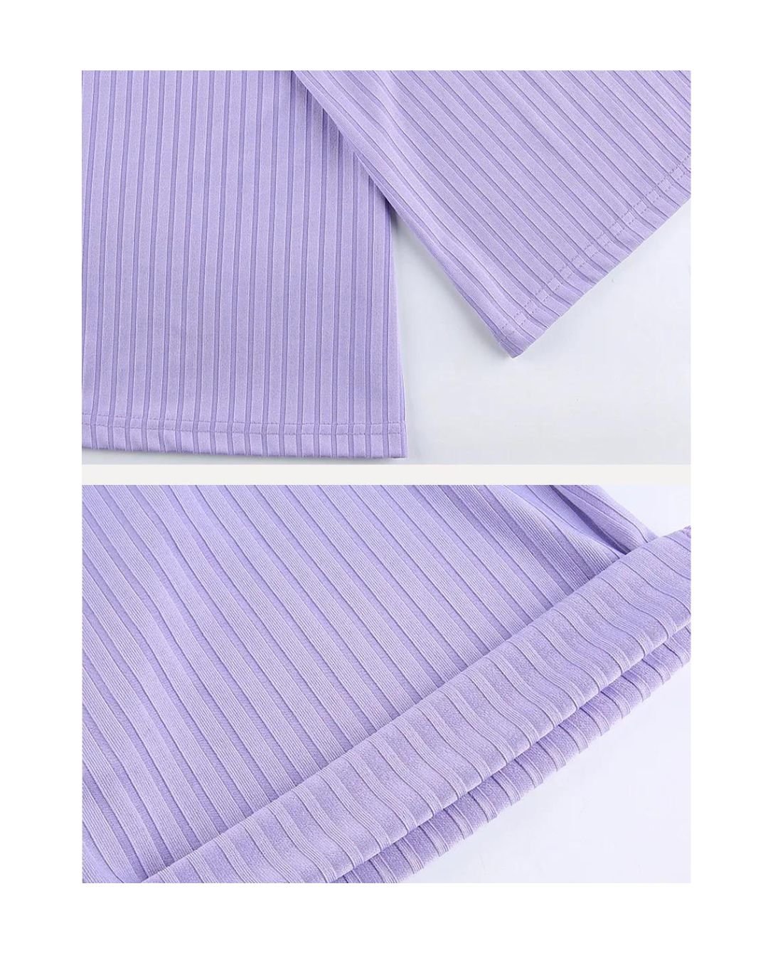 Lavender High-Waisted Ribbed Flared Pants - Image 3