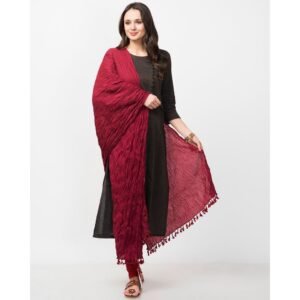 Elegant Crushed Maroon Dupatta with Tassel Detailing