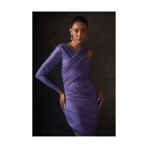 "Lavender Luxe Cross-Drape One-Shoulder Shimmer Dress"