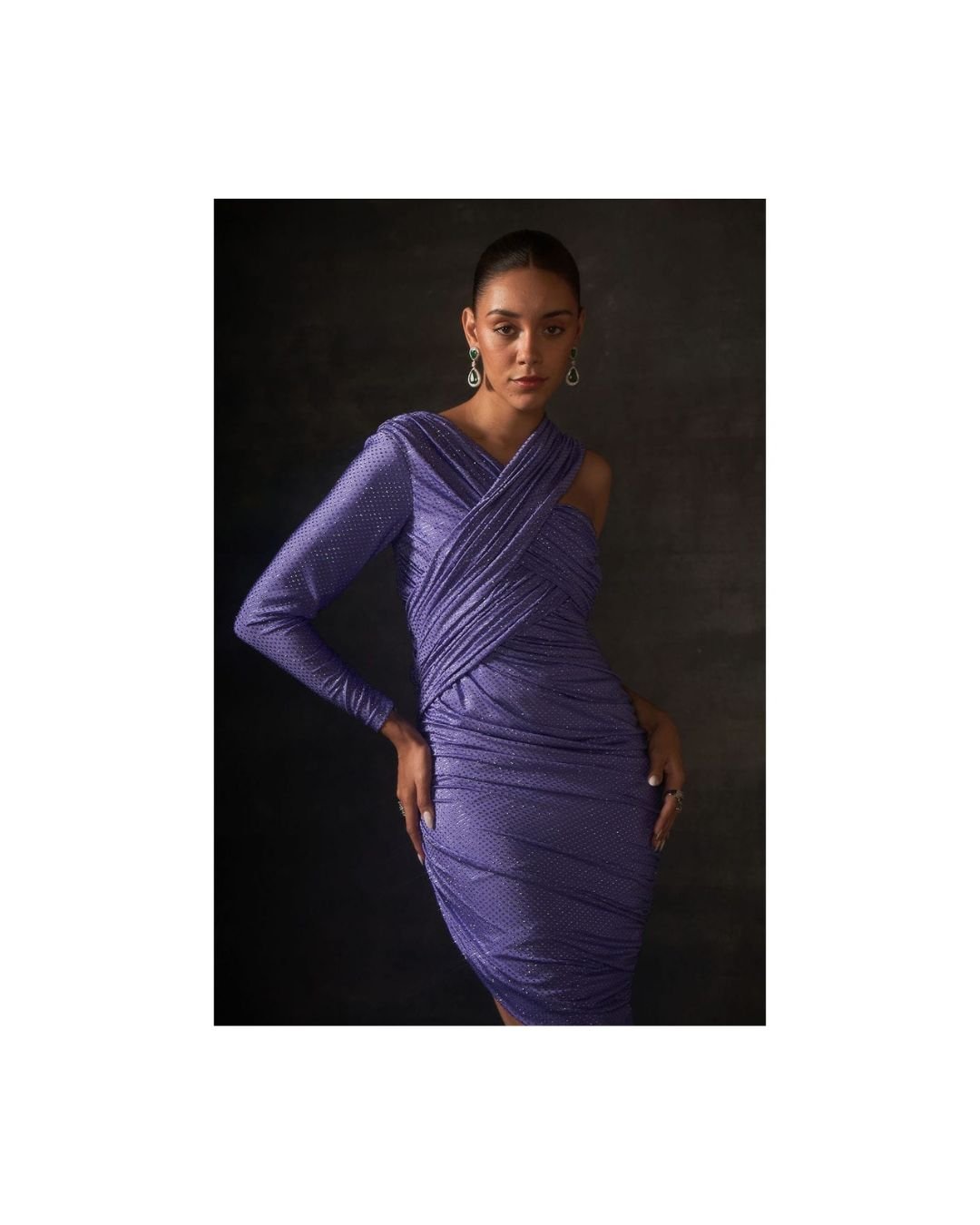"Lavender Luxe Cross-Drape One-Shoulder Shimmer Dress"