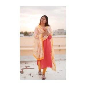 Peach South Cotton Straight-Cut Kurta with Soft Cotton Printed Dupatta – Bright & Breezy Ethnic Wear
